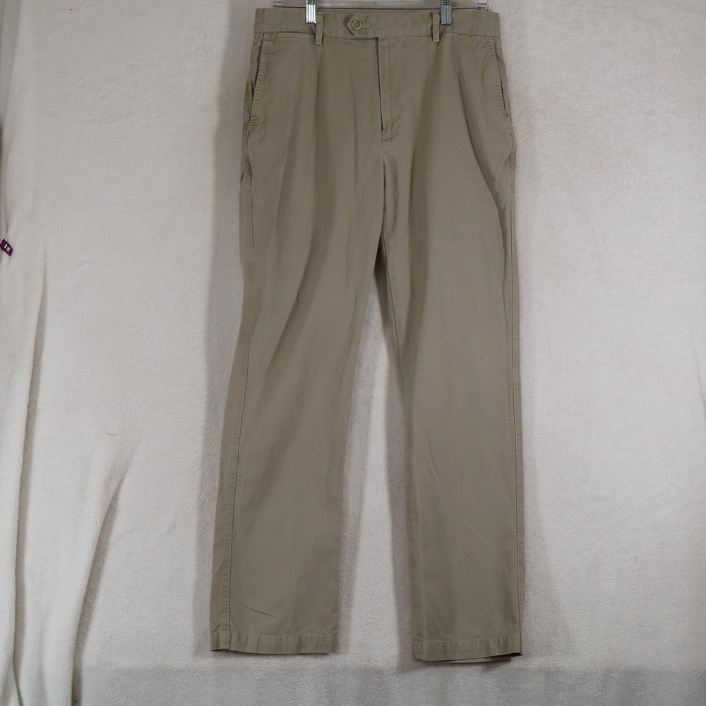 Cremieux 38 Mens 30x32 Khaki Chino Pants Cotton Linen Flat Front
